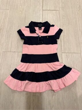 Ralph Lauren Navy & Pink Striped Polo Dress